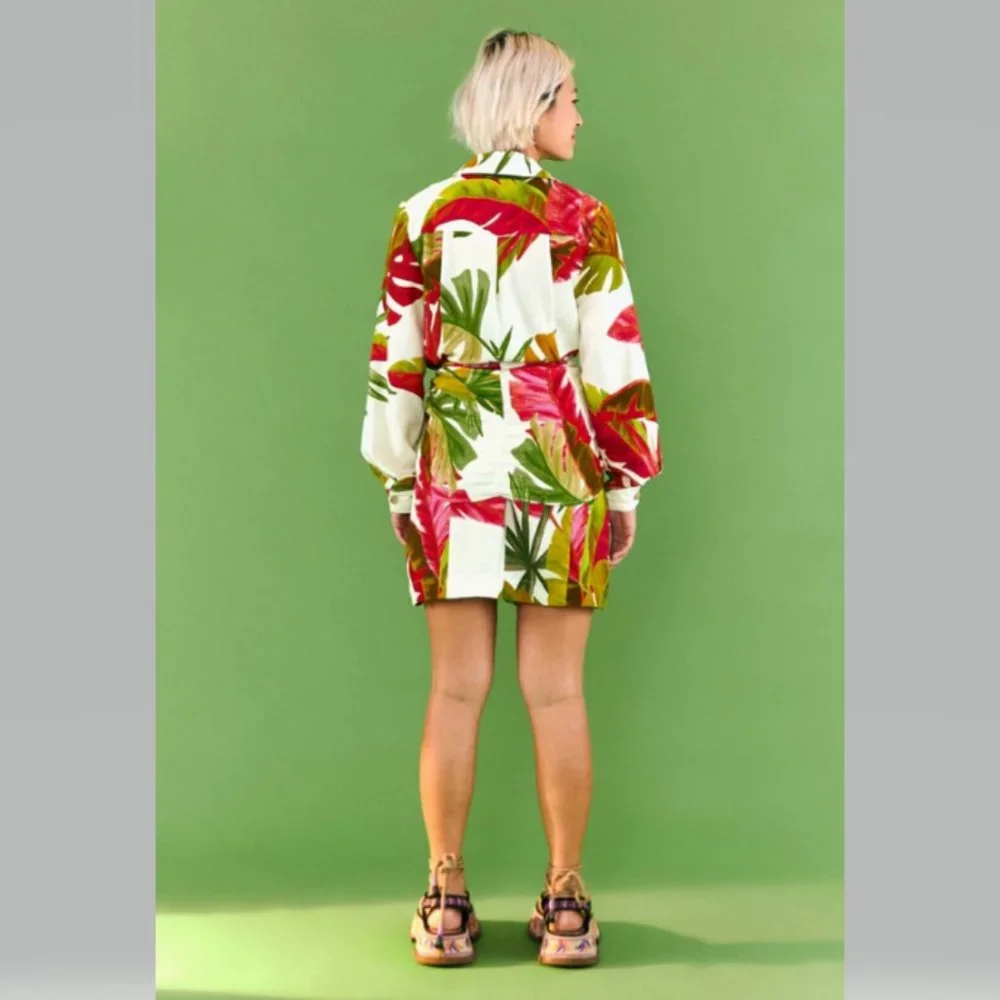 FARM Rio White Mini Dress with Green, Pink and Brown Tropical Leaves - Picture 4 of 13